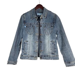 Duplex Tyte Women's Blue Denim Jacket Classic Trucker Jean Jacket Size Medium